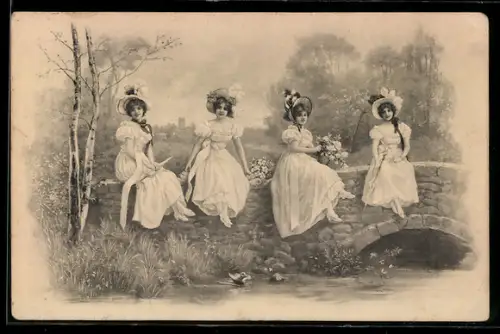 Künstler-AK M.Munk Nr. 257: junge Damen auf Brücke