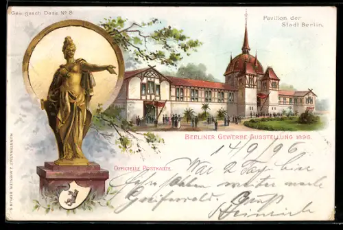 Lithographie Berlin, Berliner Gewerbe-Ausstellung 1896, Pavillon der Stadt Berlin