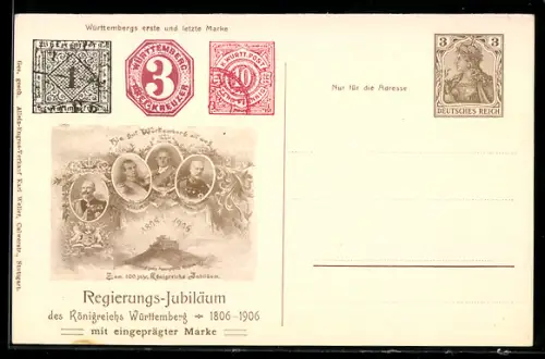 AK Regierungs-Jubiläum von Württemberg 1906, Württembergs erste und letzte Briefmarke