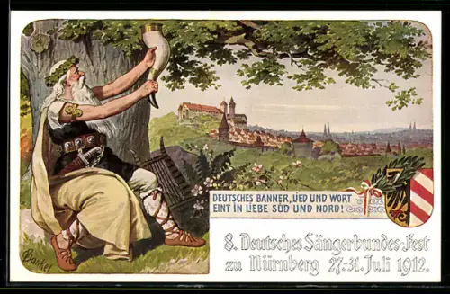 AK Nürnberg, VIII. Deutsches Sängerbundesfest 1912, Germane und Wappen
