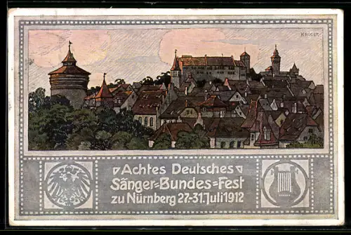 AK Nürnberg, Achtes Deutsches Sänger-Bundes-Fest 1912, Ortsansicht, Ganzsache