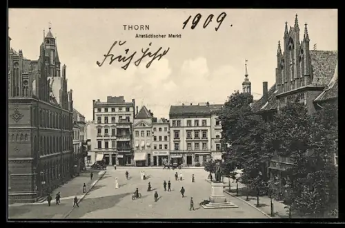 AK Thorn / Torun, Altstädtischer Markt mit Geschäften