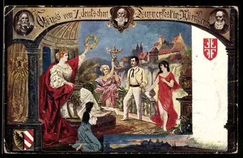 Künstler-AK Nürnberg, X. deutsches Turnerfest 1903, Germania und Turner, Ganzsache