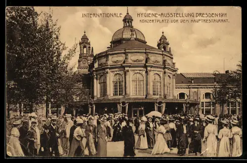AK Dresden, Int. Hygiene-Ausstellung 1911, Konzertplatz v. d. Hauptrestaurant