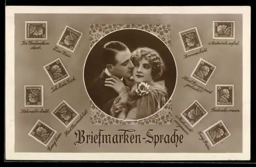 AK Briefmarken-Sprache, Liebespaar