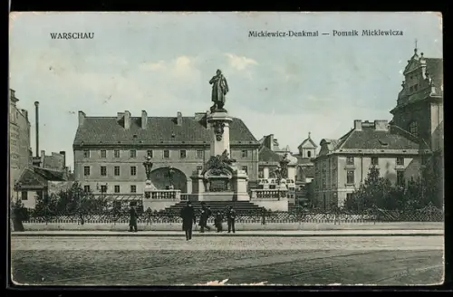 AK Warschau-Warszawa, Partie am Mickiewicz-Denkmal