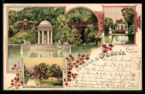 Lithographie Genova, Pegli, Villa Pallavicini Tempio di Diana, Tempio di Flora