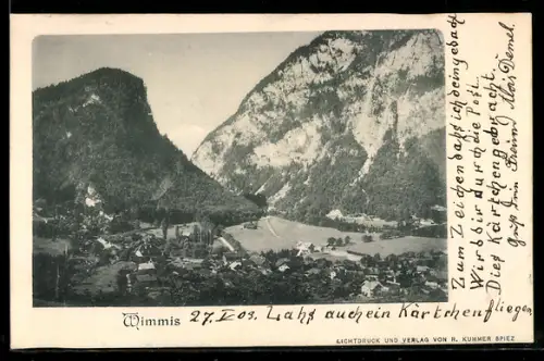 AK Wimmis, Ortsansicht mit Bergpanorama