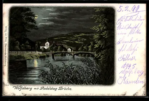 Lithographie Wolfsberg, Teilansicht mit Radelsteg-Brücke