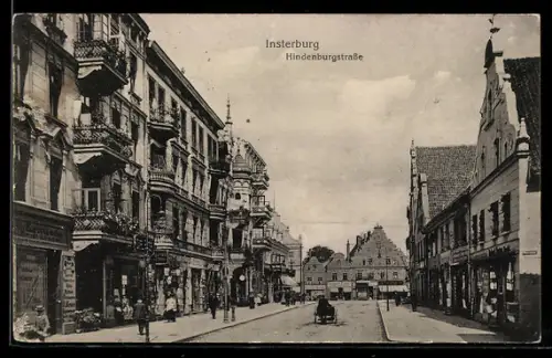 AK Insterburg, Geschäftszeile in der Hindenburgstrasse