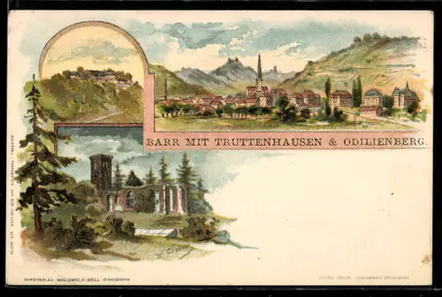 Lithographie Barr, Ortsansicht mit Truttenhausen und Odilienberg