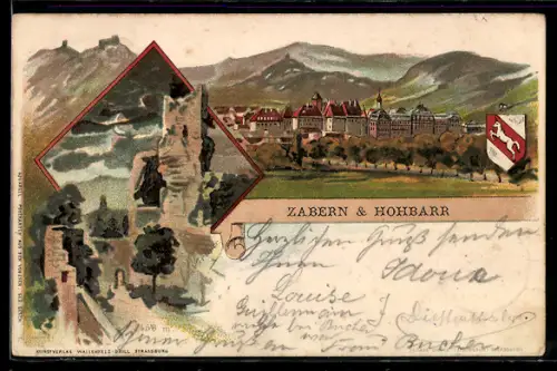 Künstler-AK Zabern, Stadtansicht mit Hohbarr, Ruine bei Nacht