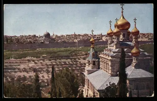 AK Jerusalem, Blick vom Ölberg auf den Ort