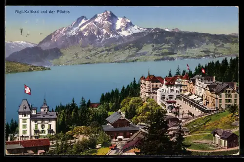 AK Rigi-Kaltbad, Gesamtansicht mit Hotel Felchlin und Pilatus