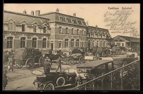 AK Conflans, Kutschen am Bahnhof