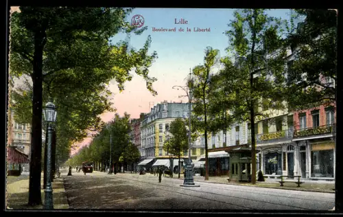 AK Lille, Boulevard de la Liberte, Strassenbahn