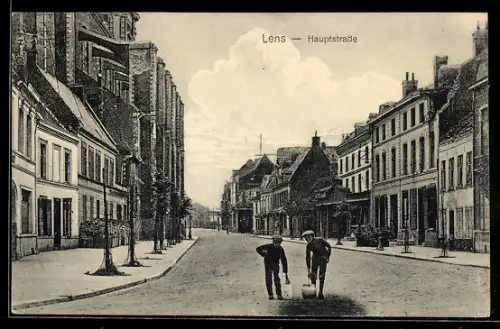 AK Lens, Hauptstrasse mit zwei Jungen