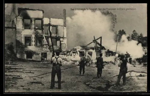 AK St. Souplet, der von den Franzosen in Brand geschossene Ort