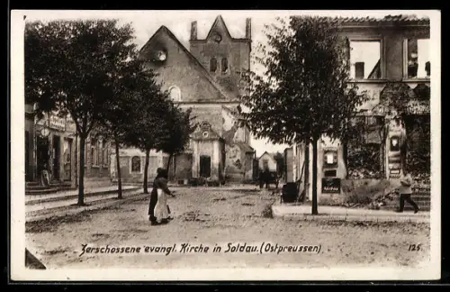 AK Soldau, Zerschossene evangel. Kirche
