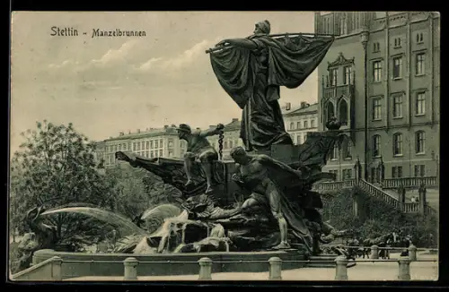 AK Stettin, Ansicht vom Manzelbrunnen