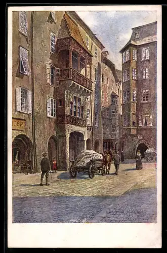Künstler-AK Innsbruck, Gasthaus Goldenes Dachl