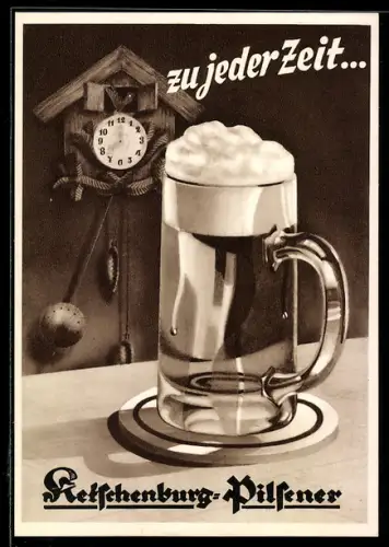 AK Stolberg /Rheinland, Brauerei-Werbung für Ketschenburg-Pilsener, Kuckucksuhr schlägt 8