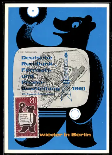AK Berlin, Deutsche Rundfunk-, Fernseh- und Phono-Ausstellung 1961, Bär mit Schallplatte