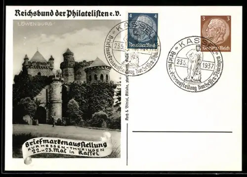 AK Kassel, Briefmarken-Ausstellung 1937, Blick auf die Löwenburg, Reichsbund der Philatelisten e. V.
