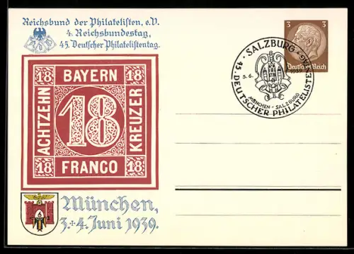 AK München, 45. Deutscher Philatelistentag, 3. + 4. Juni 1939, Münchner Kindl
