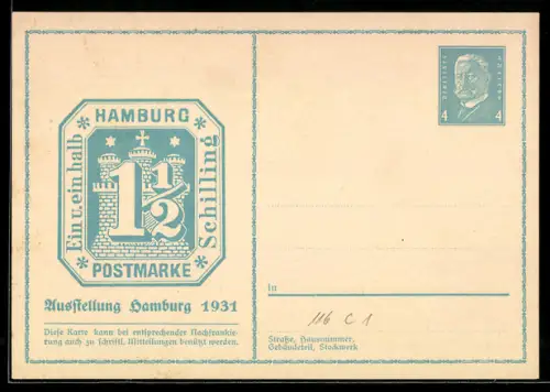 AK Hamburg, Ausstellung 1931, Ganzsache PP 116 C1