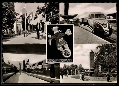 AK München, Deutsche Verkehrsausstellung, Kleinbahn, Eisenbahn der Deutschen Bundesbahn