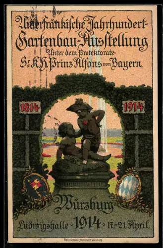 AK Würzburg, Unterfränkische Jahrhundert-Gartenbau-Ausstellung 1914, Ganzsache Bayern