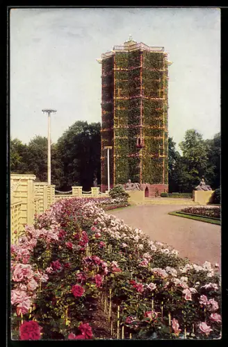 AK Dresden, Jubiläums-Gartenbau-Ausstellung 1926, Grüner Dom vom Riesengrossen Rosengarten aus