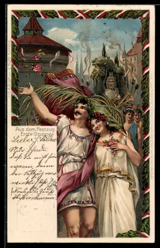 AK Nürnberg, X. Deutsches Turnfest 1903, Aus dem Festzug, Erste Gruppe, Ganzsache Bayern