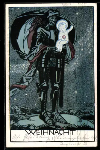 Künstler-AK Richard Klein: Eiserner Ritter als Weihnachtsmann