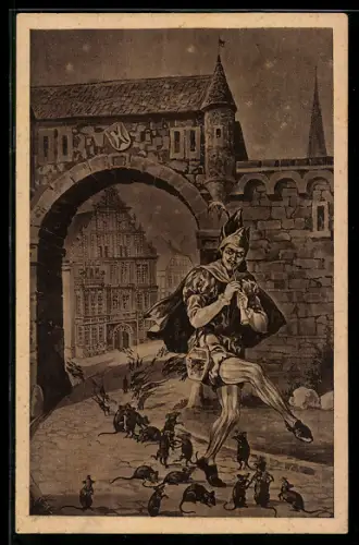 AK Hameln, Rattenfänger lockt die Ratten aus der Stadt