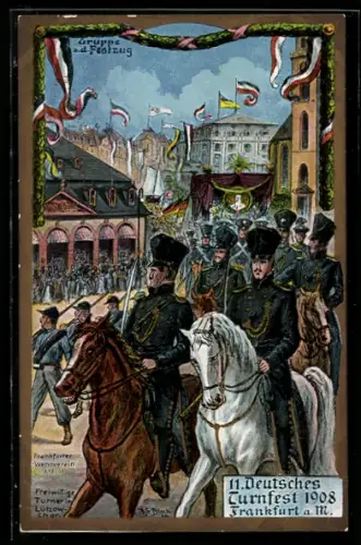AK Frankfurt, 11. Deutsches Turnfest 1909, Gruppe aus dem Festzug