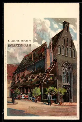 Künstler-AK Karl Mutter: Nürnberg, Restaurant Bratwurstgloecklein