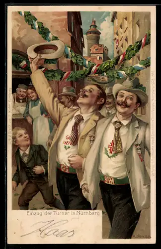 Künstler-AK Nürnberg, X. Deutsches Turnfest 1903, Einzug der Turner