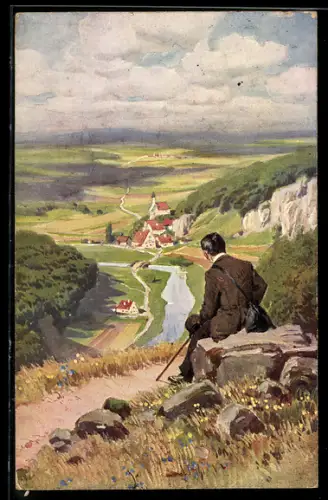 Künstler-AK P. Hey: Volksliederkarte Nr. 20, Nun ade, du mein lieb Heimatland