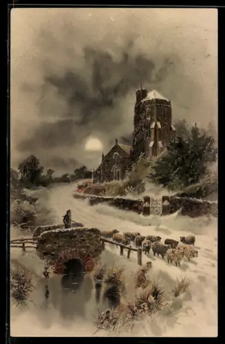 Künstler-AK Meissner & Buch (M&B) Nr. 1276: Wie könnt ich Dein vergessen, Strassenpartie mit Gebäude, Schäfer