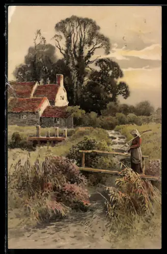 Künstler-AK Meissner & Buch (M&B) Nr. 1251: Bäuerin auf dem Weg zum Bauernhof im Sommer