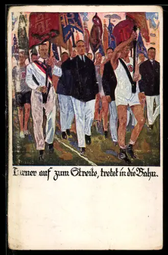 Künstler-AK Otto Amtsberg: Turner auf dem Weg zum Streite, tretet in die Bahn