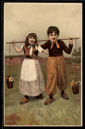 Künstler-AK Meissner & Buch (M&B) Serie 1437: Kleines Holländerpaar Arm in Arm