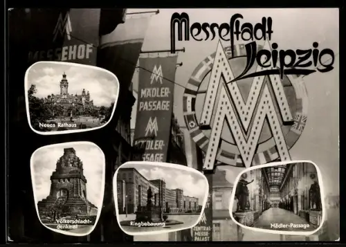 AK Leipzig, Mädler-Passage und Messehof, Innenansicht, Neues Rathaus
