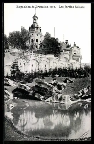 AK Bruxelles, Exposition 1910, Les Jardins Suisses