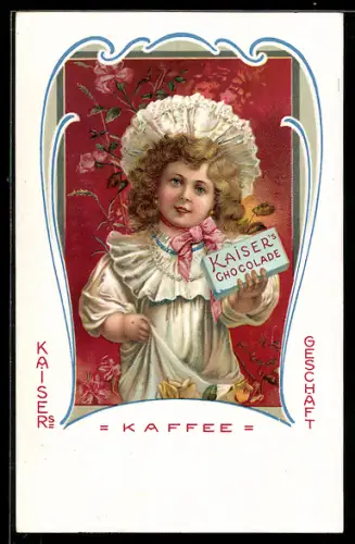 AK Reklame für Kaiser's Kaffee-Geschäft, Mädchen mit Kaiser's Chocolade