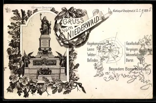 Vorläufer-Lithographie Rüdesheim am Rhein, 1895, Niederwald National-Denkmal