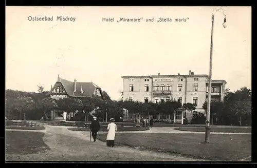 AK Misdroy, Hotel Miramare und Stella maris, Aussenansicht und Park