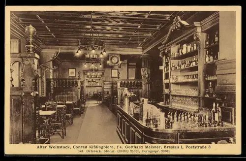 AK Breslau, Gaststätte Alter Weinstock, Inh. Conrad Kisslingbiere, Poststrasse 3, Innenansicht